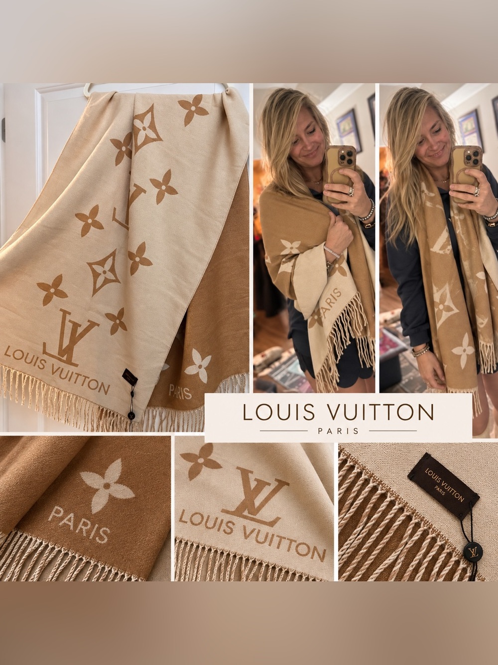 Source Unknown Beige & Tan Louis Vuitton Monogram Shawl
